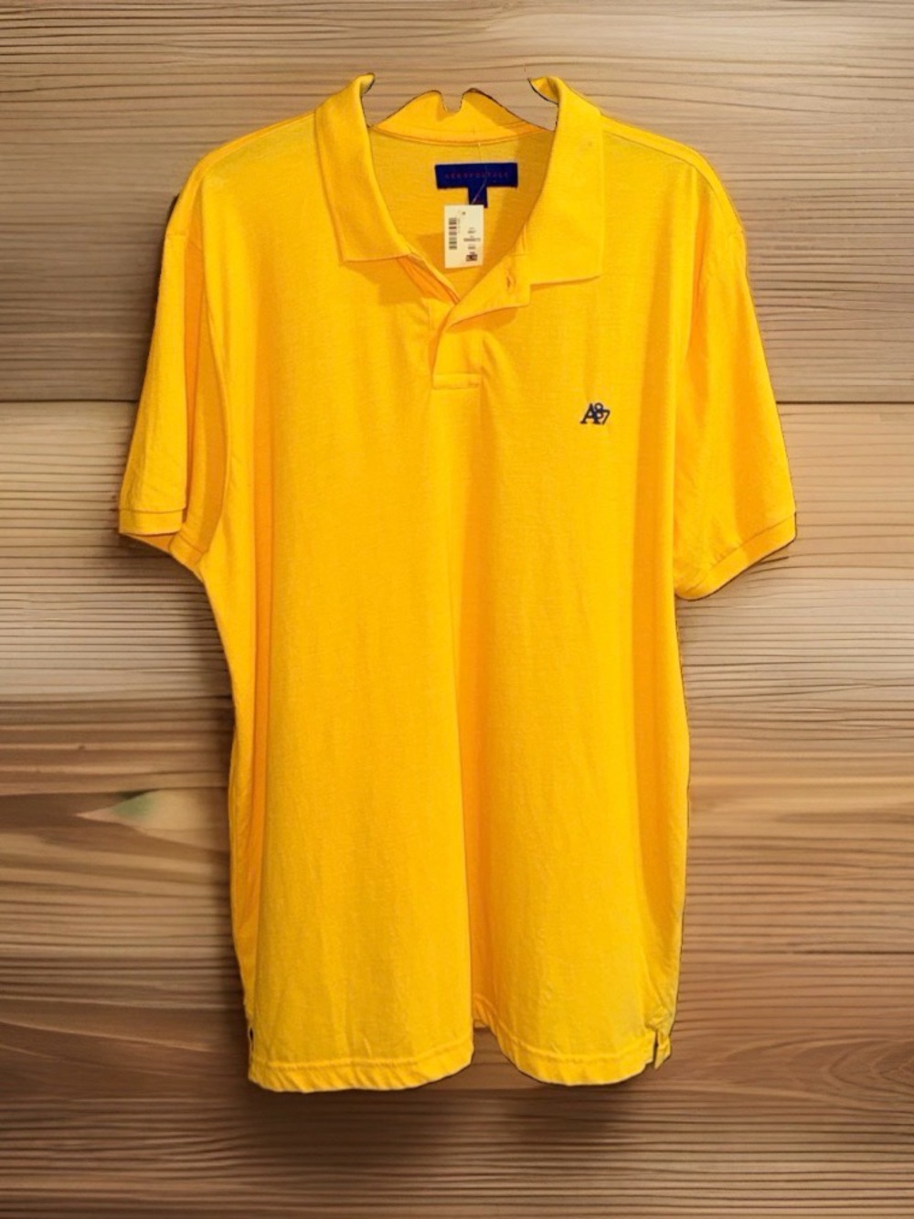 Aeropostale Men’s Bright Yellow Knit Polo Shirt-XL-EC
